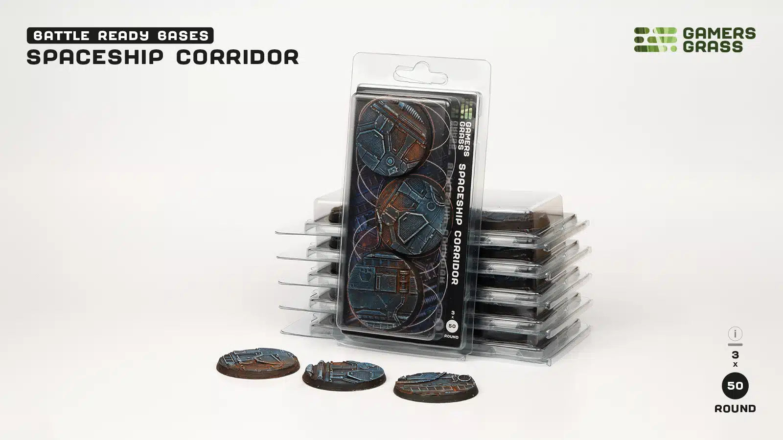 Gamers Grass Battle Ready Bases - Spaceship Corridor - Round 50mm (x3) | 738956790248