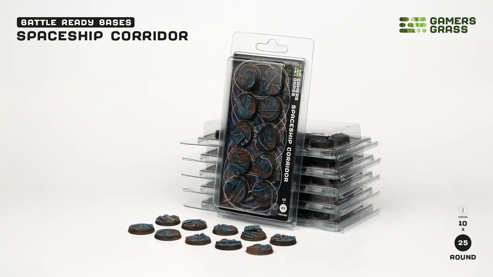Gamers Grass Battle Ready Bases - Spaceship Corridor - Round 25mm (x10) | 738956790217