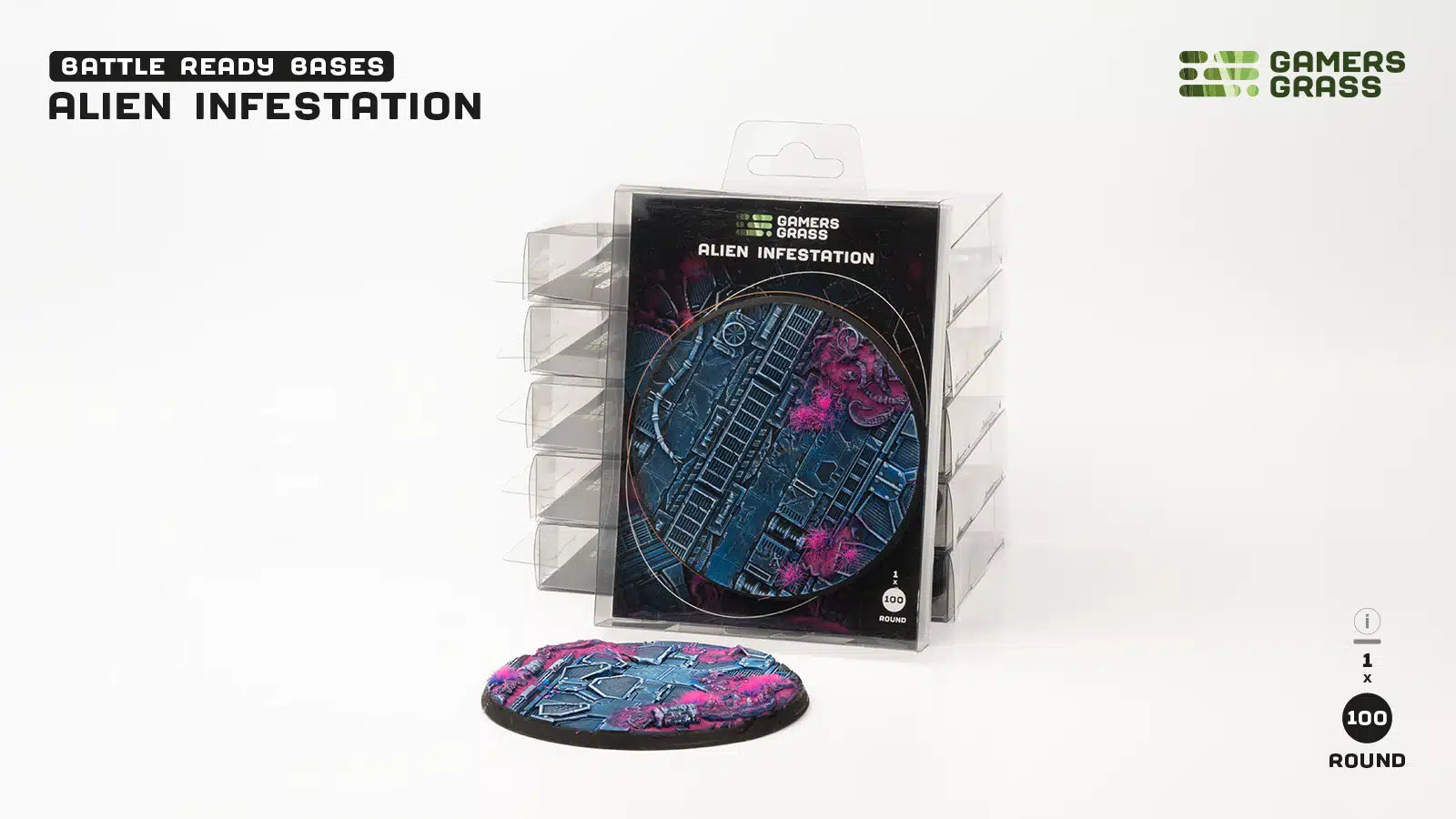 Gamers Grass Battle Ready Bases - Alien Infestation - Round 100mm (x1) | 738956790378