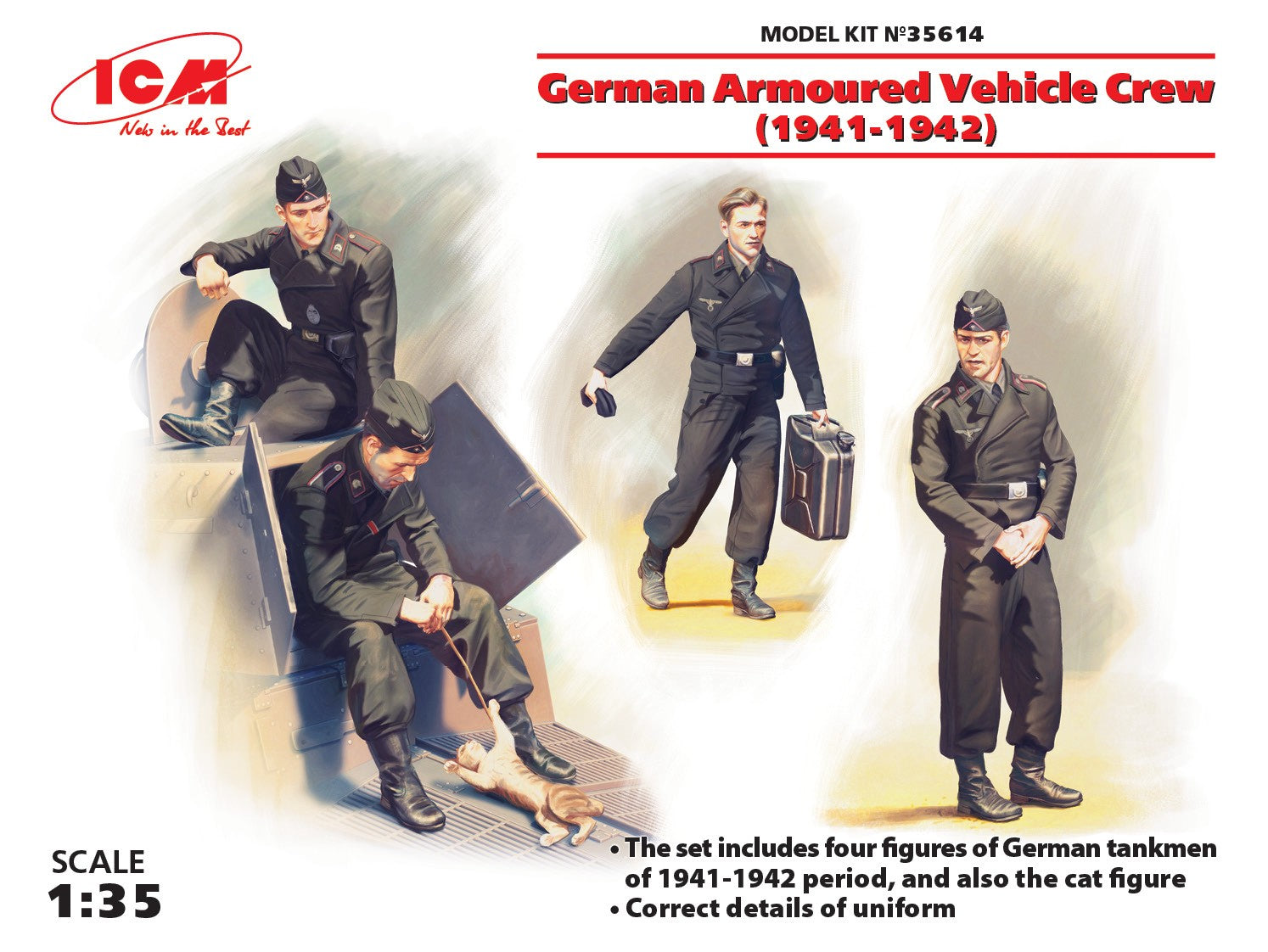 ICM 1/35 German Armoured Vehicle Crew (1941-1942) (4 figures and cat) | 4823044403981
