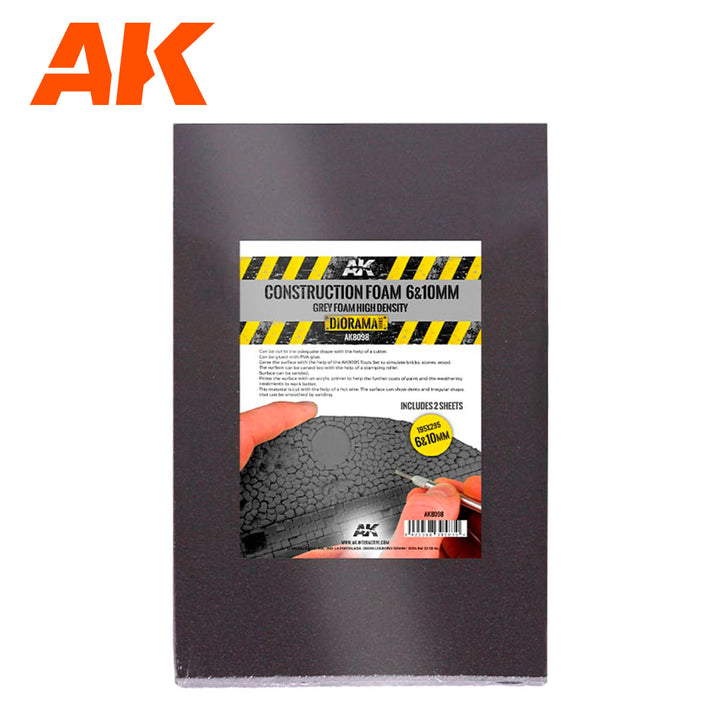 AK Interactive Construction Foam 6 & 10mm - Grey Foam includes 2 sheets | 8435568305830