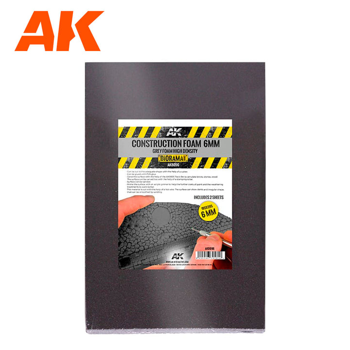 AK Interactive Construction Foam 6mm - Grey Foam 195 X 295mm includes 2 sheets | 8435568305816