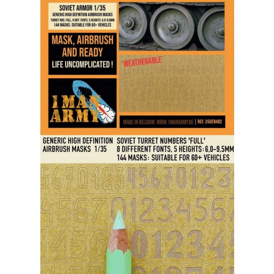 1ManArmy 1/35 Soviet Turret Numbers Full 6 to 9,5 Airbrush Paint Masks | 714639355171