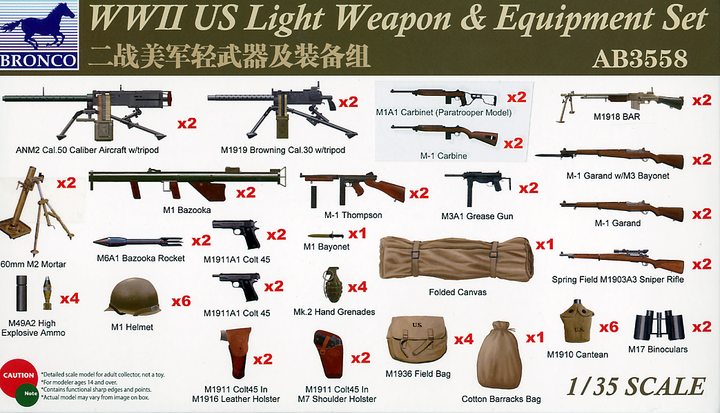 Bronco Models 1/35WWII US Light Weapon & Equipment Set | 4544032696481