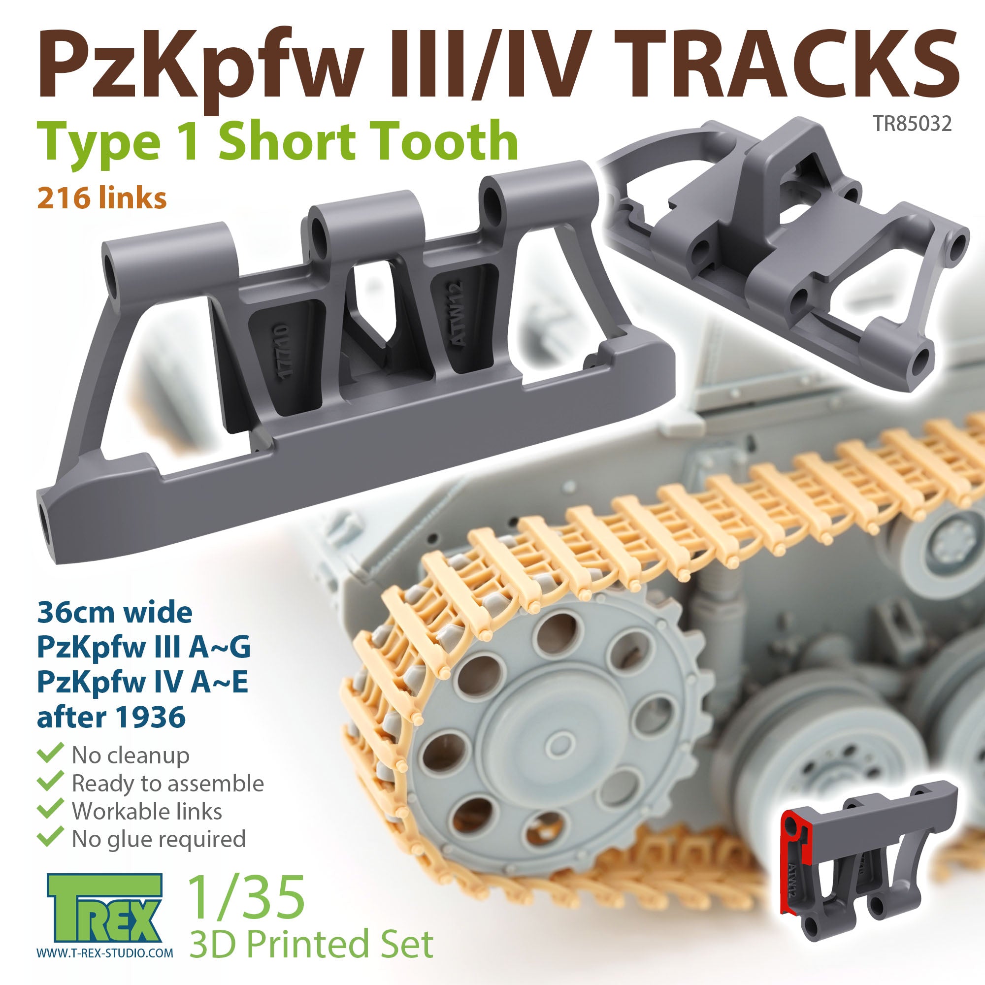 T-Rex Studio 1/35 PzKpfw III/IV Tracks Type 1 Short Tooth | 6973984751340