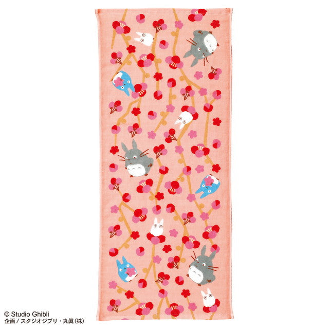 Marushin Studio Ghibli Imabari Gauze Series (Face Towel) "My Neighbor Totoro" - Flower (Plum), Size: 13.4" x 31.5" | 4992272533170