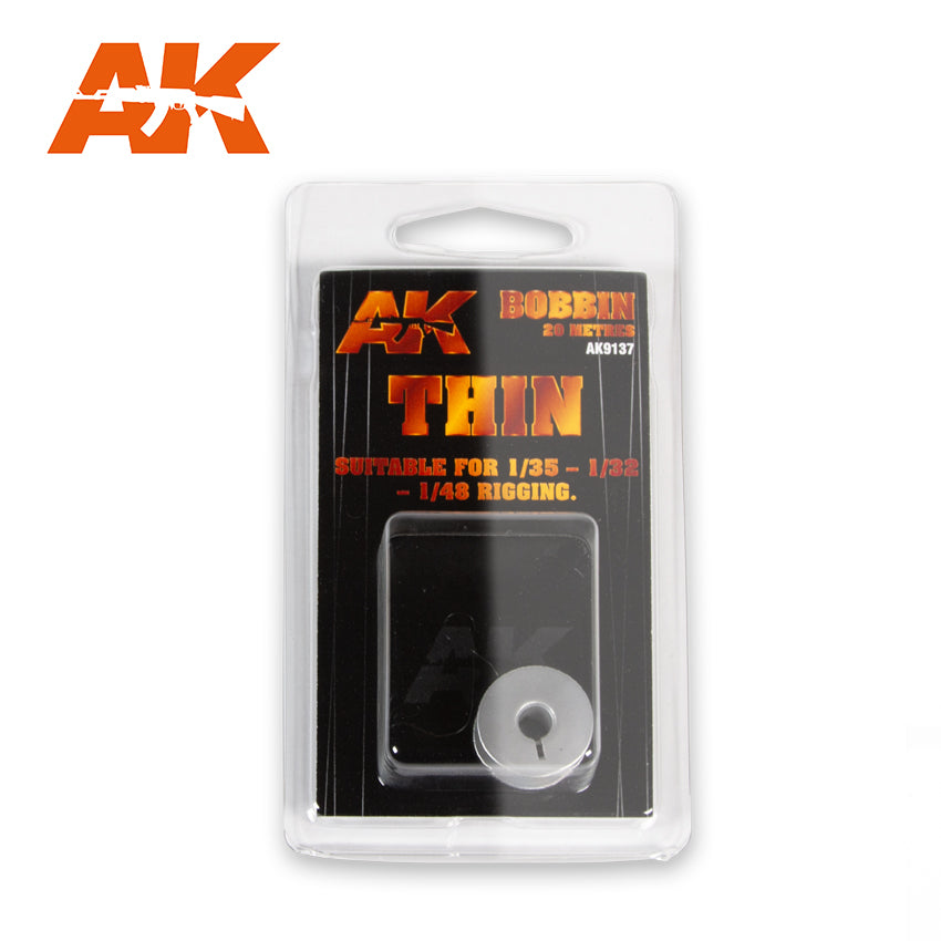 AK Interactive Elastic Rigging Bobbin Thin for 1:35 / 1:32 / 1:45 - 20m / 66ft | 8435568307568
