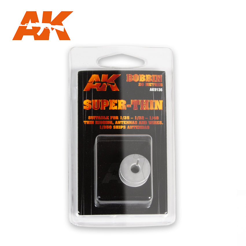AK Interactive Elastic Rigging Bobbin Super-Thin for 1:35 / 1:32 / 1:8 / 1:30 - 20m / 66ft | 8435568307551