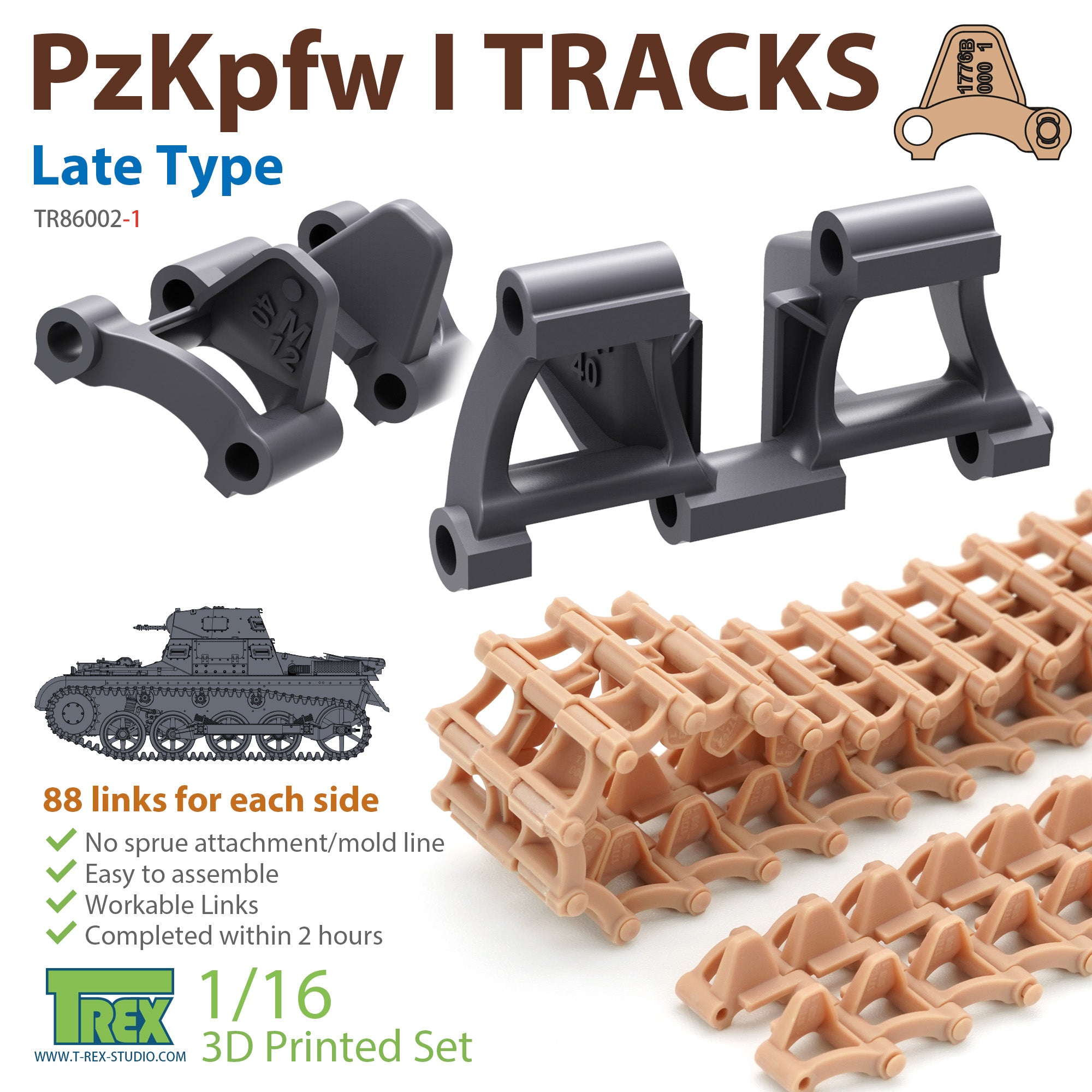 T-Rex Studio 1/16 PzKpfw I Tracks Late Type for Ausf.A only | 6973984750067