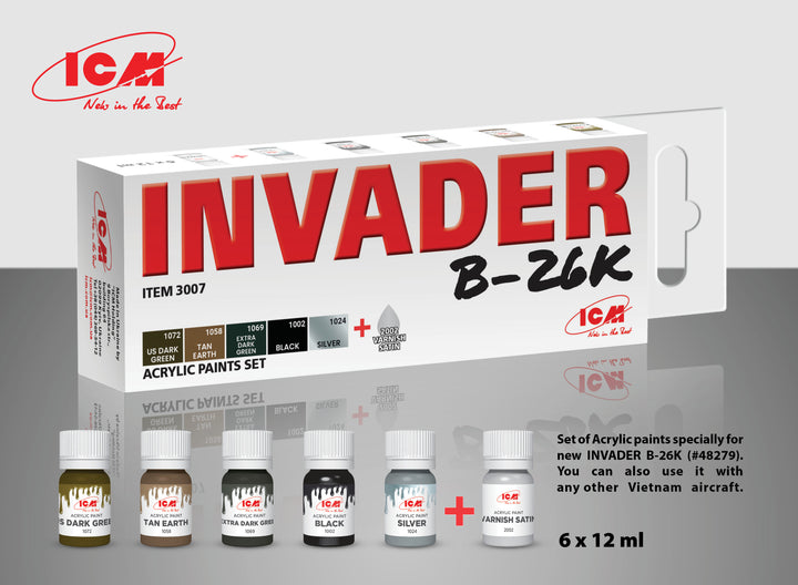 ICM Set of 6 Acrylic paint set for Invader B-26K (and other Vietnam aircraft) | 4823044408382
