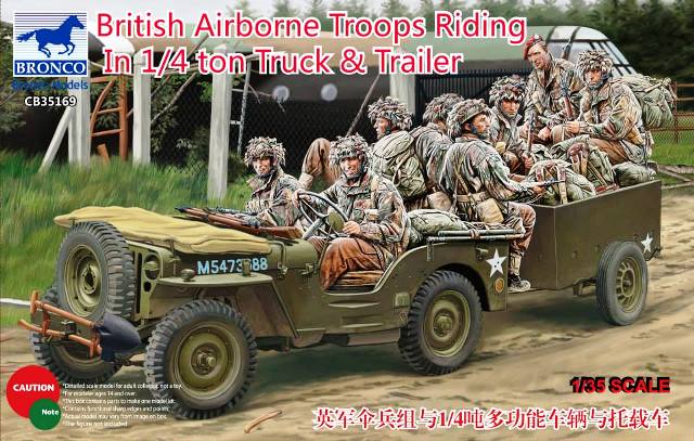 Bronco Models 1/35 British Airborne Troops Riding In 1/4 Ton Truck & Trailer | 4544032703967