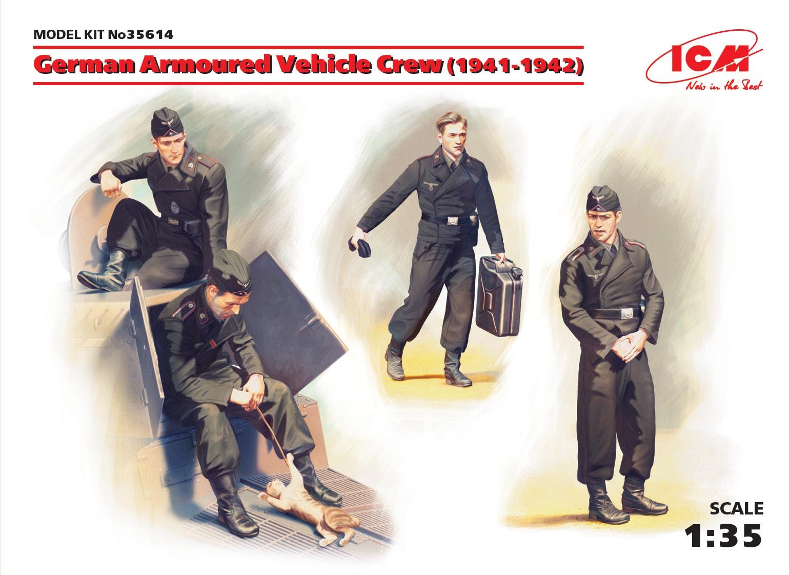 ICM 1/35 German Armoured Vehicle Crew (1941-1942) (4 figures and cat) | 4823044403981