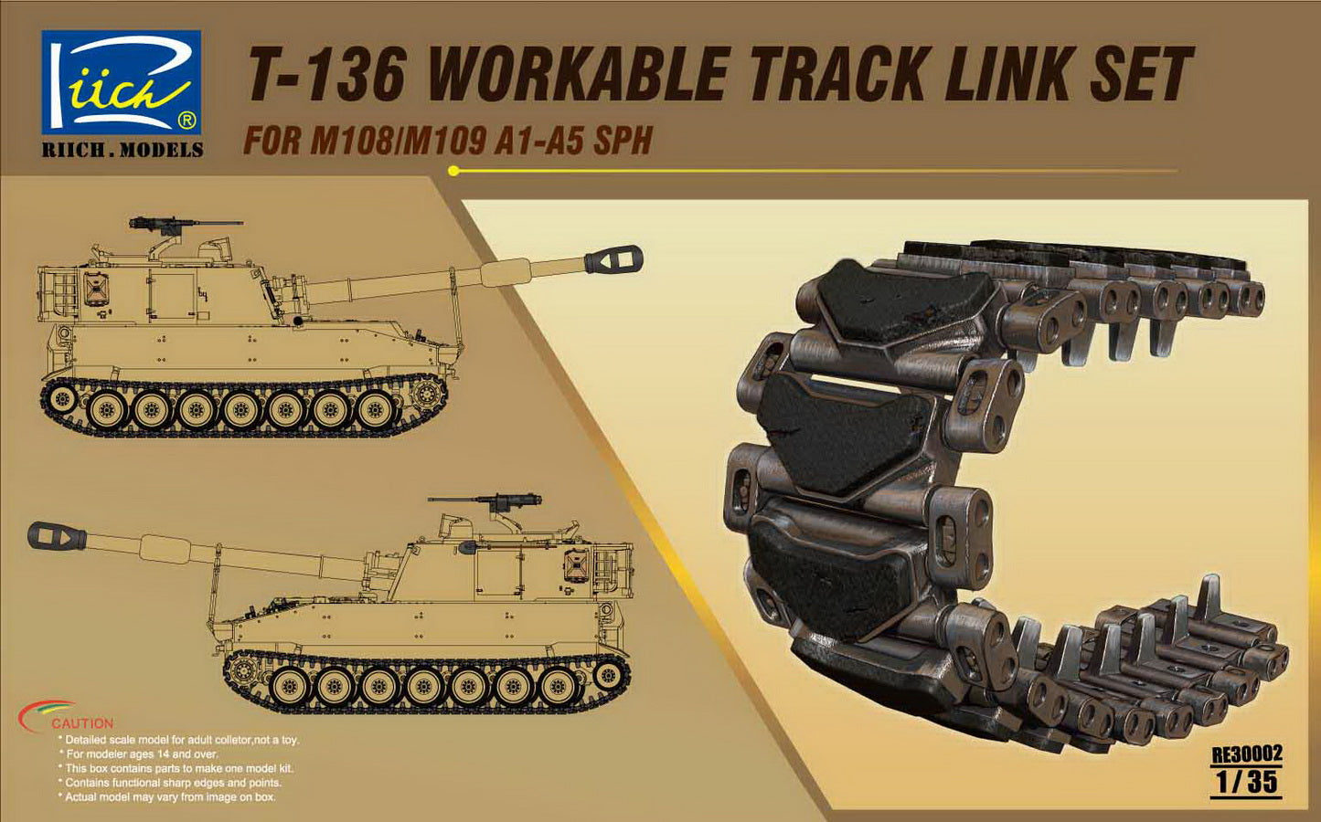 Riich 1/35 T-136 Workable Track set for M108/M109A1-A5 SPH | 6953391900173