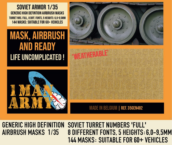 1ManArmy 1/35 Soviet Turret Numbers Full 6 to 9,5 Airbrush Paint Masks