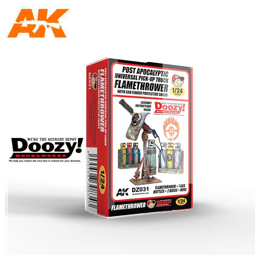 Doozy 1/24 Post-Apocalyptic Universal Pick-Up Truck Flamethrower With Car Fender Protective Shield | 8435568308343