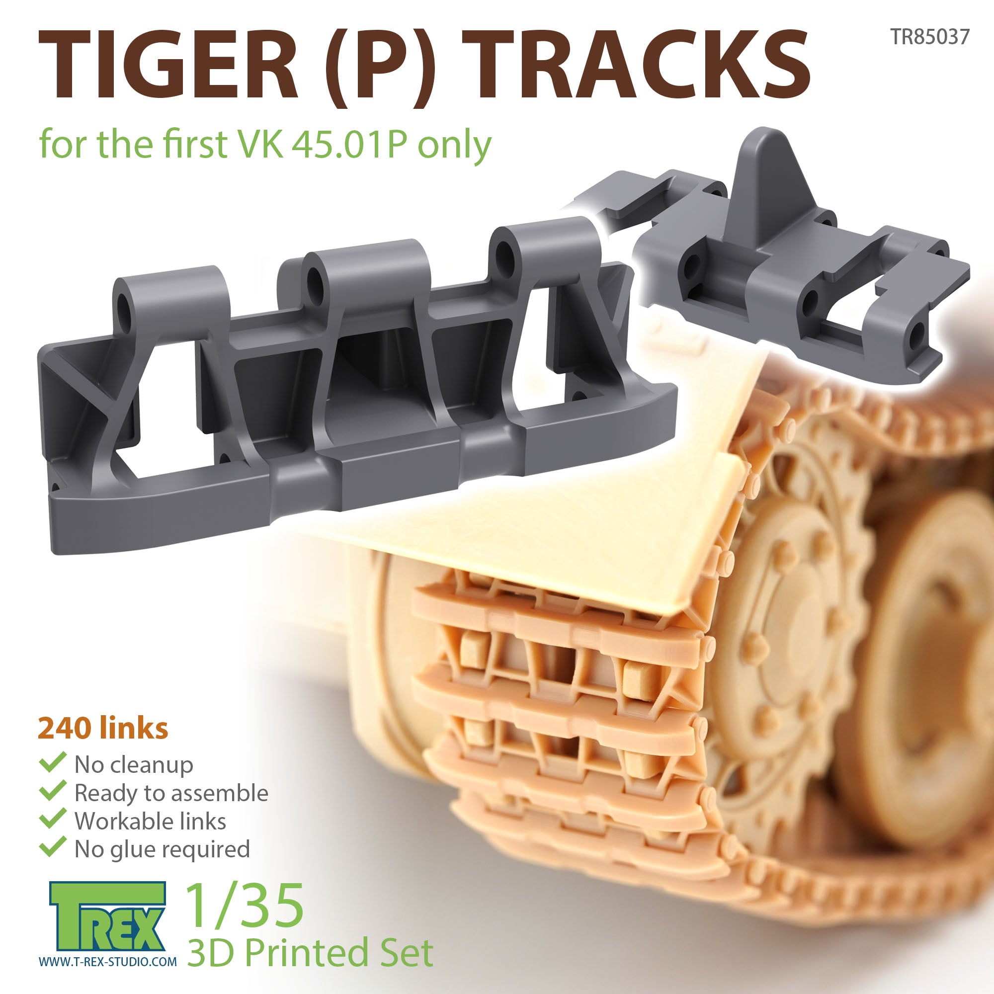 T-Rex Studio 1/35 Tiger (P) Tracks for the First VK 45. 01P Only | 6973984751395