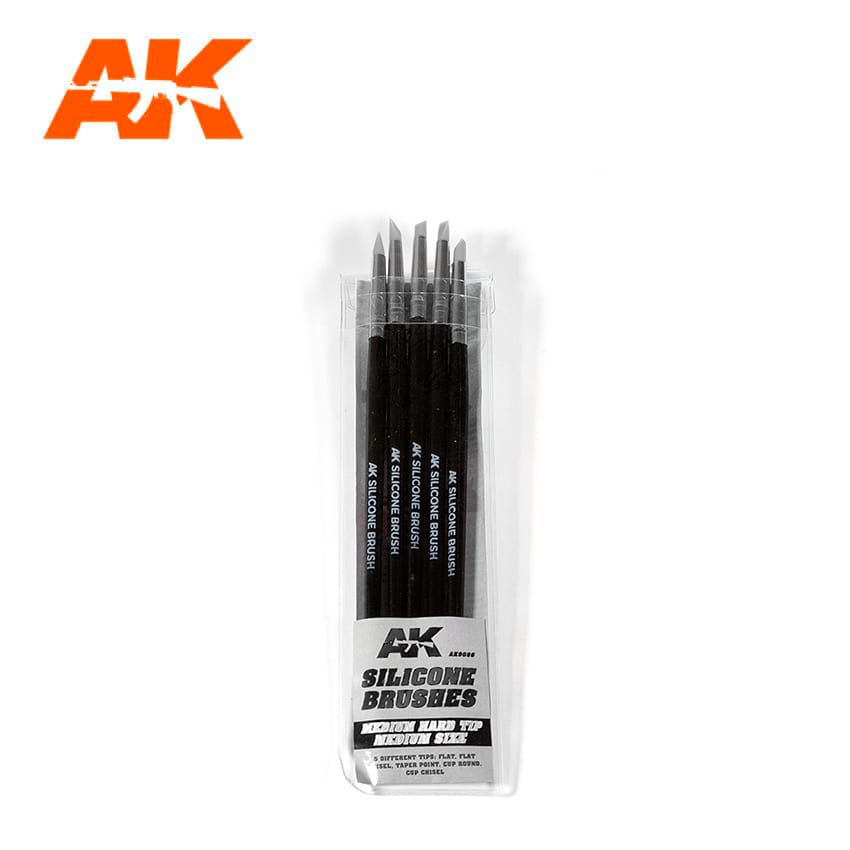 AK Interactive Silicone Brushes Medium Hard Tip, Medium - 5Pk | 8435568306950