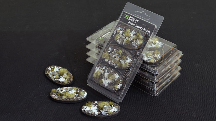 Gamers Grass Battle Ready Bases - Winter - Oval 75mm (x3) | 738956788313