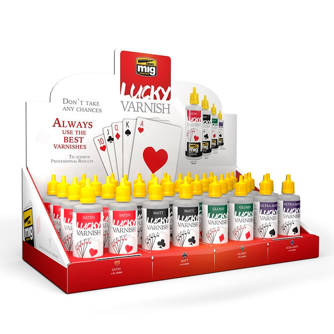 Ammo Mig Lucky Varnish Retail Counter Display Stand (4 Different Varnishes, 8 each, Total 32 Units) | 8432074081579