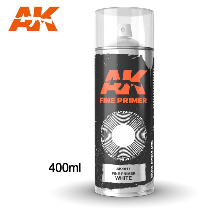 AK Interactive Fine Primer White - Spray 400ml (Includes 2 nozzles) | 8436564926340