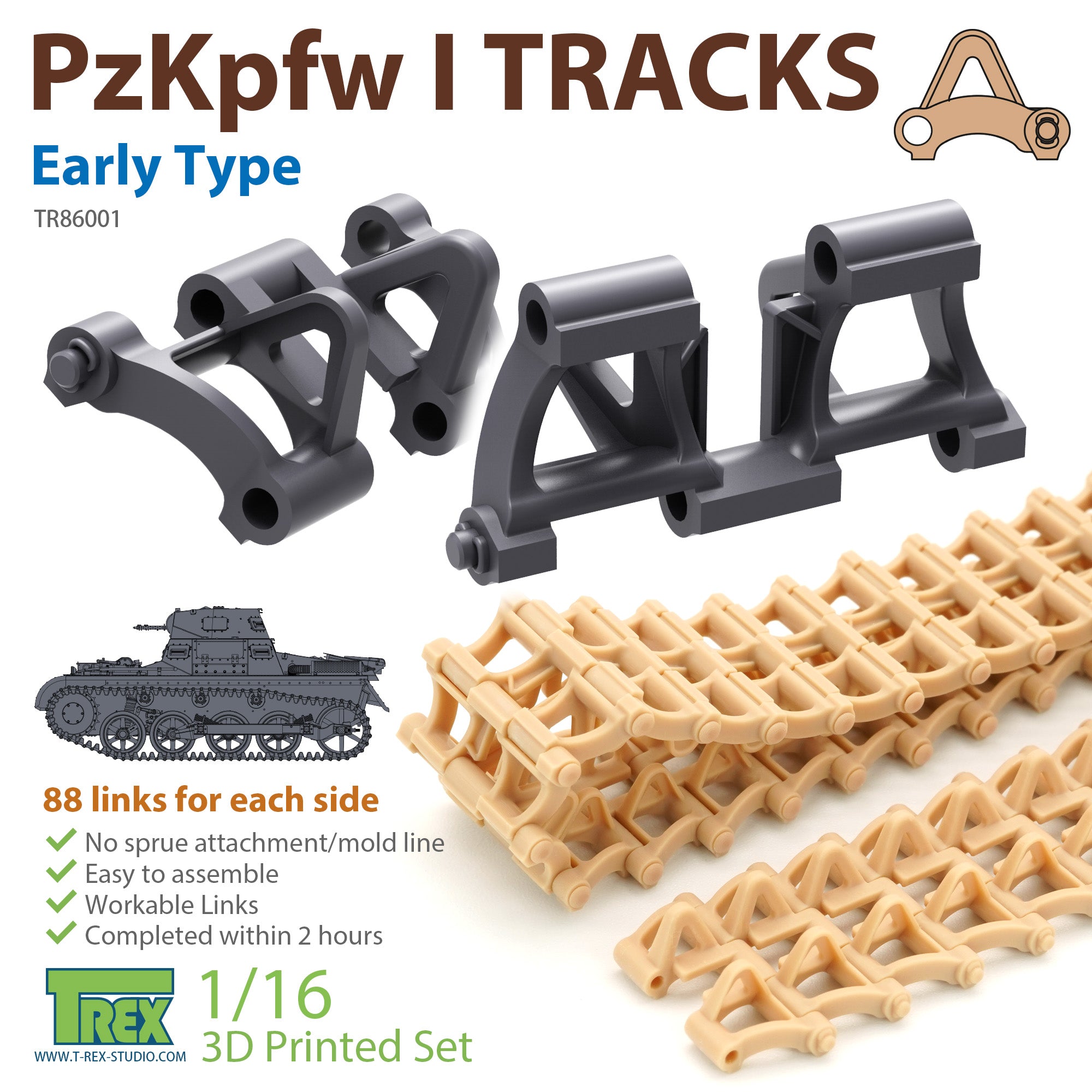 T-Rex Studio 1/16 PzKpfw I Tracks Early Type for Ausf.A only | 6973984750050
