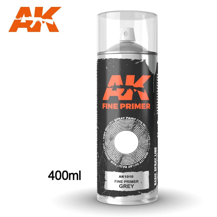 AK Interactive Fine Primer Grey - Spray 400ml (Includes 2 nozzles) | 8436564926333