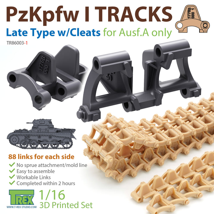 T-Rex Studio 1/16 PzKpfw I Tracks Late Type with Cleats for Ausf.A only | 6973984750781