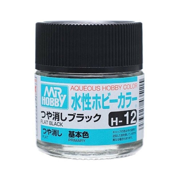 Mr Hobby Aqueous Color H12 Flat Black 10ml Bottle | 4973028738438