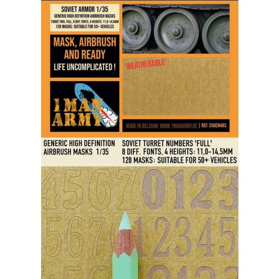 1ManArmy 1/35 Soviet Turret Numbers Full 11 to 14,5 Airbrush Paint Masks | 714639355188