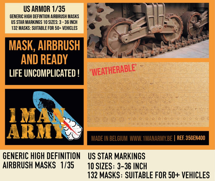 1ManArmy 1/35 US Star Markings 3 - 6 Inch Airbrush Paint Masks | 714639354990
