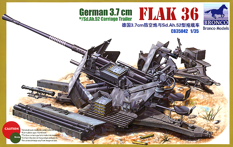 Bronco Models 1/35 German 3.7cm Flakvierling 36 w/Sd. Ah.52 Carriage Trailer | 4544032676506
