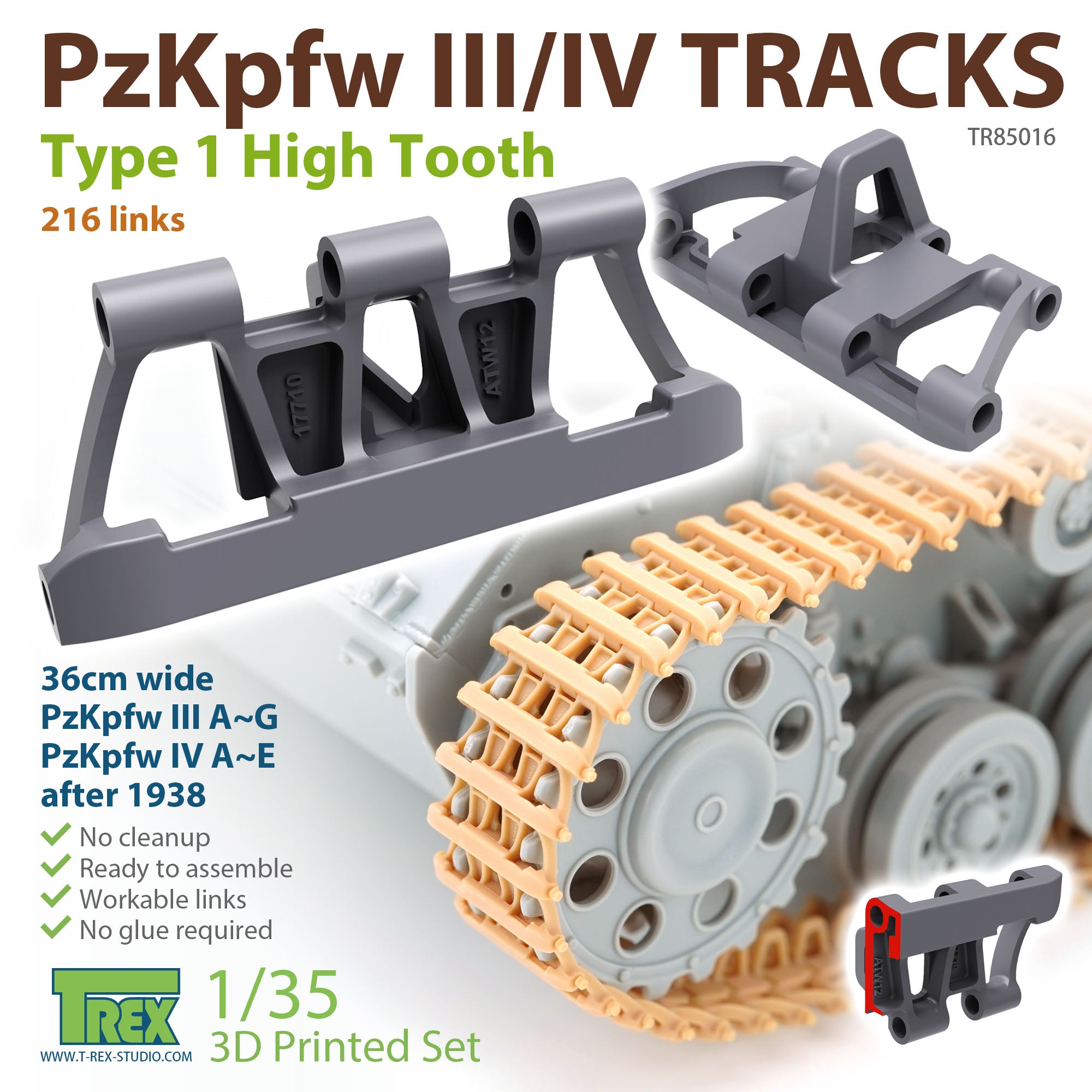 T-Rex Studio 1/35 PzKpfw.III/IV Tracks Type 1 High Tooth | 6973984751104