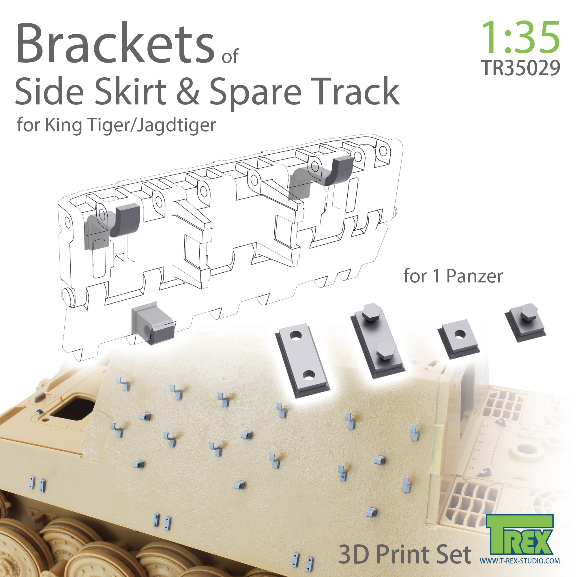 T-Rex Studio 1/35 Brackets of Side Skirt & Spare Track for KingTiger/Jagdtiger | 6973984750329