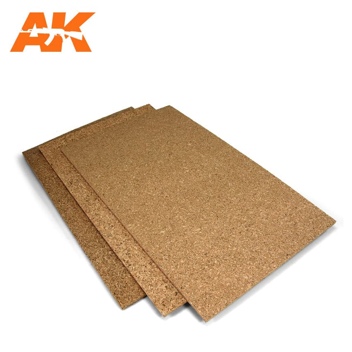 AK Interactive Cork Sheets - Fine Grained - 200 X 300 X 3mm (2 Sheets) | 8436564926593