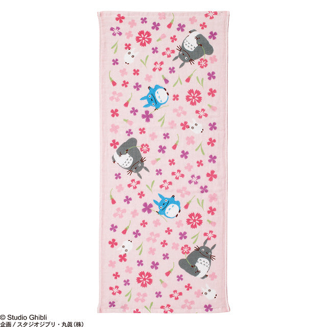 Marushin Studio Ghibli Imabari Gauze Series (Face Towel) "My Neighbor Totoro" - Flower (Pink), Size: 13.4" x 31.5" | 4992272533194
