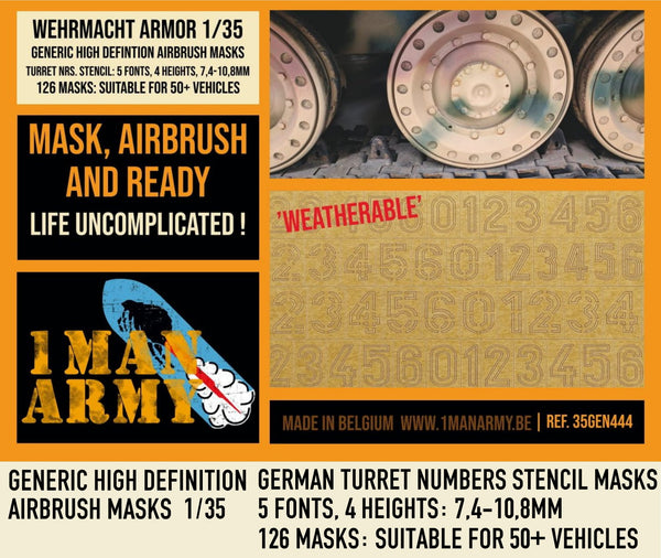 1ManArmy 1/35 German Turret Numbers Stencil 7,4 to 10,8 Airbrush Paint Masks