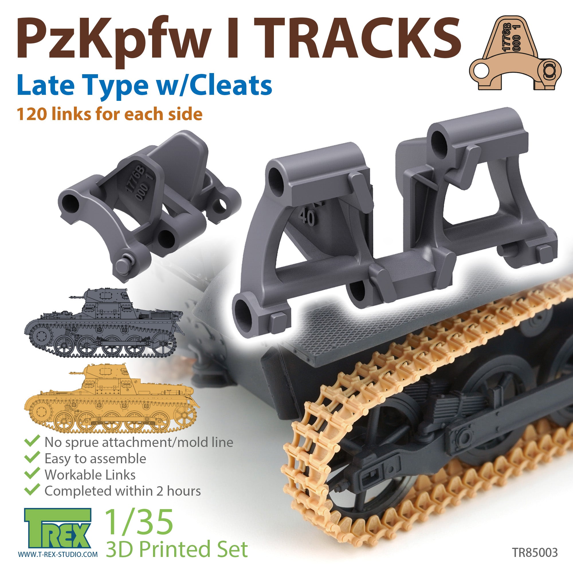T-Rex Studio 1/35 PzKpfw I Tracks Late Type with Cleats for Ausf.A/B | 6973984750893