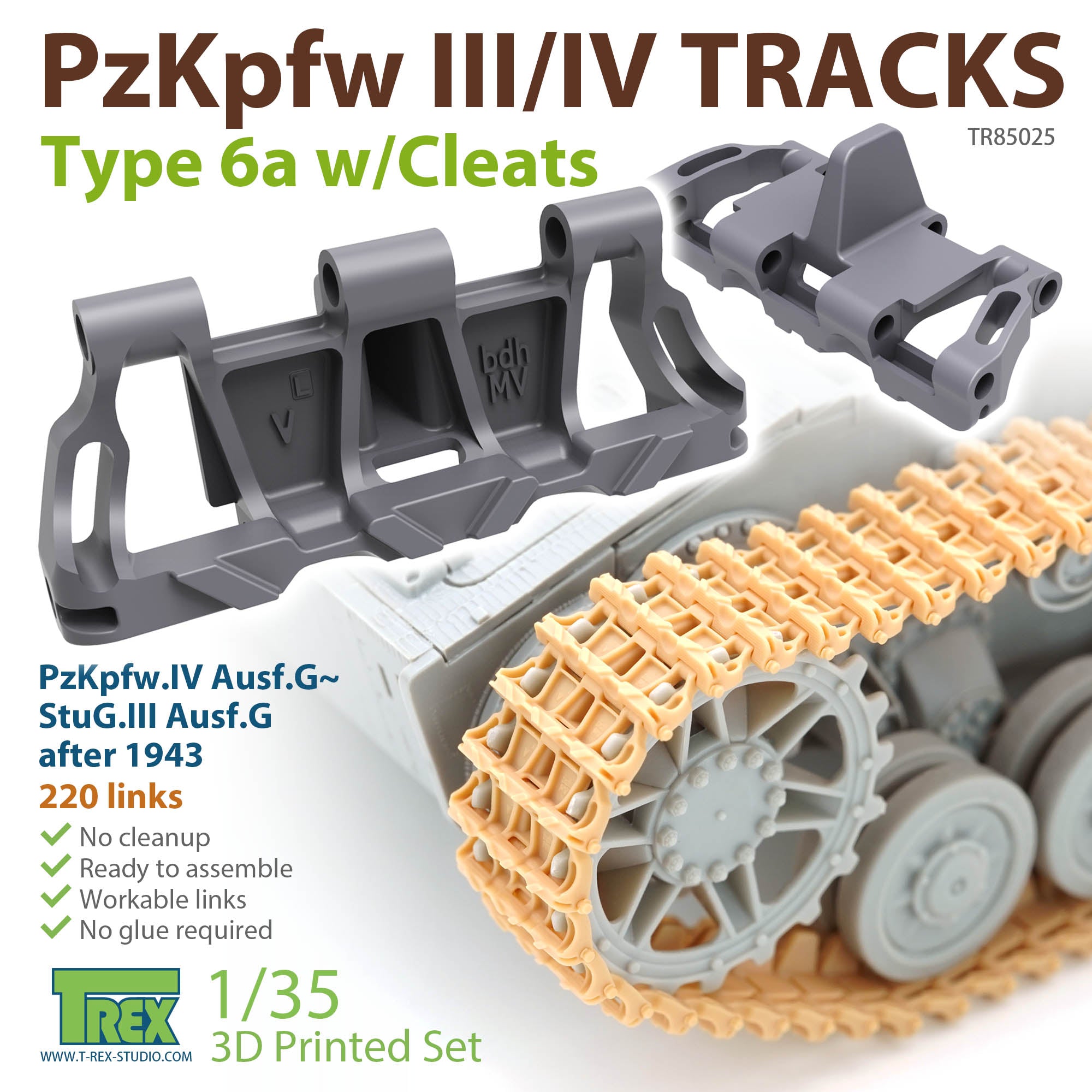 T-Rex Studio 1/35 PzKpfw.III/IV Tracks Type 6a with Cleats | 6973984751197