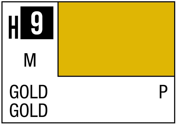 Mr Hobby GSI Aqueous Color H9 Metallic Gold 10ml Bottle | 4973028738407