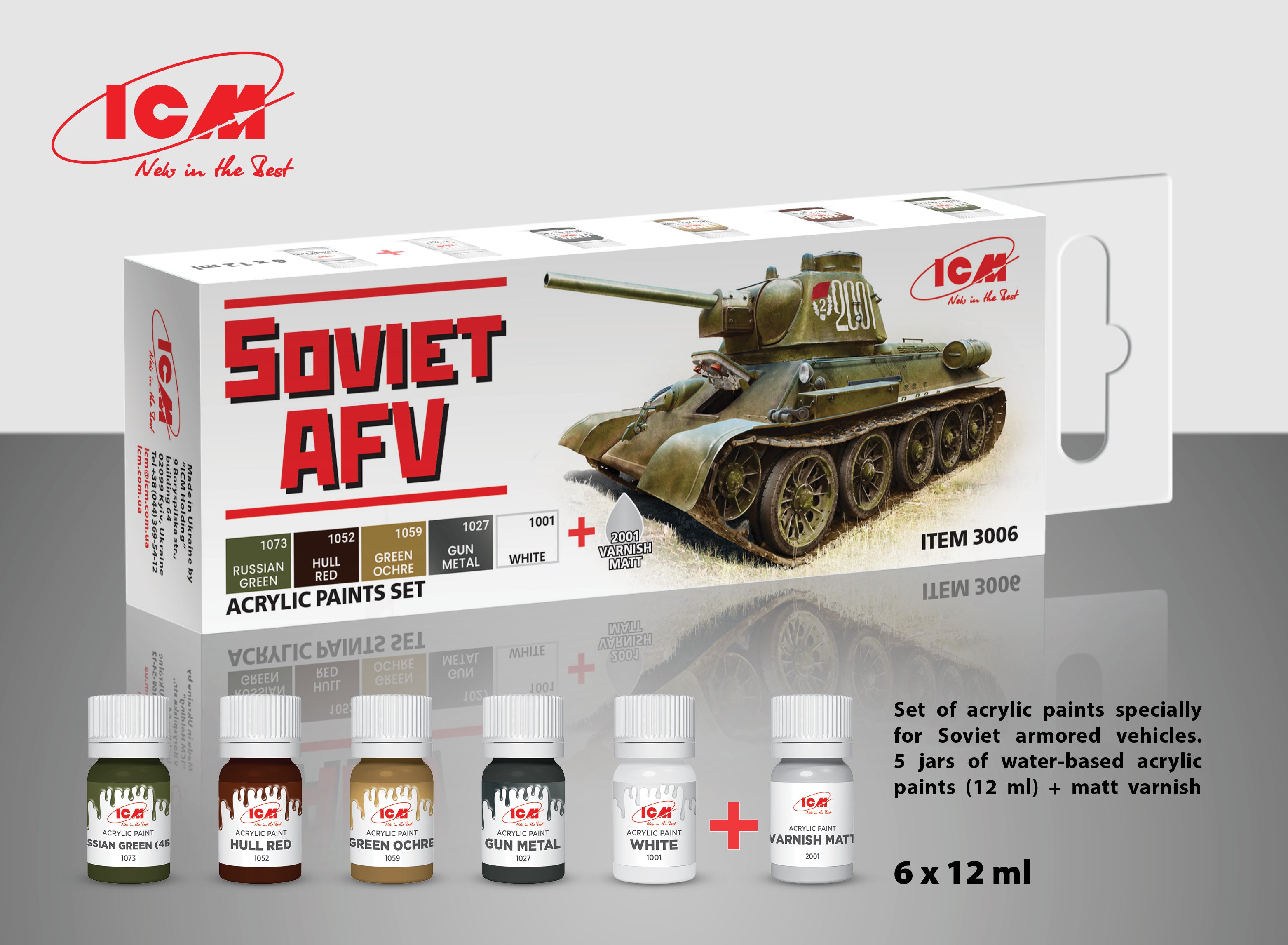 ICM Set of 6 Acrylic Paints Specially for Soviet Armored Vehicles | 4823044408375