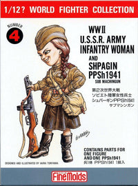FineMolds 1/12 WWII U.S.S.R. Infantry Woman & PPSh1941 Figure Kit | 4536318120049