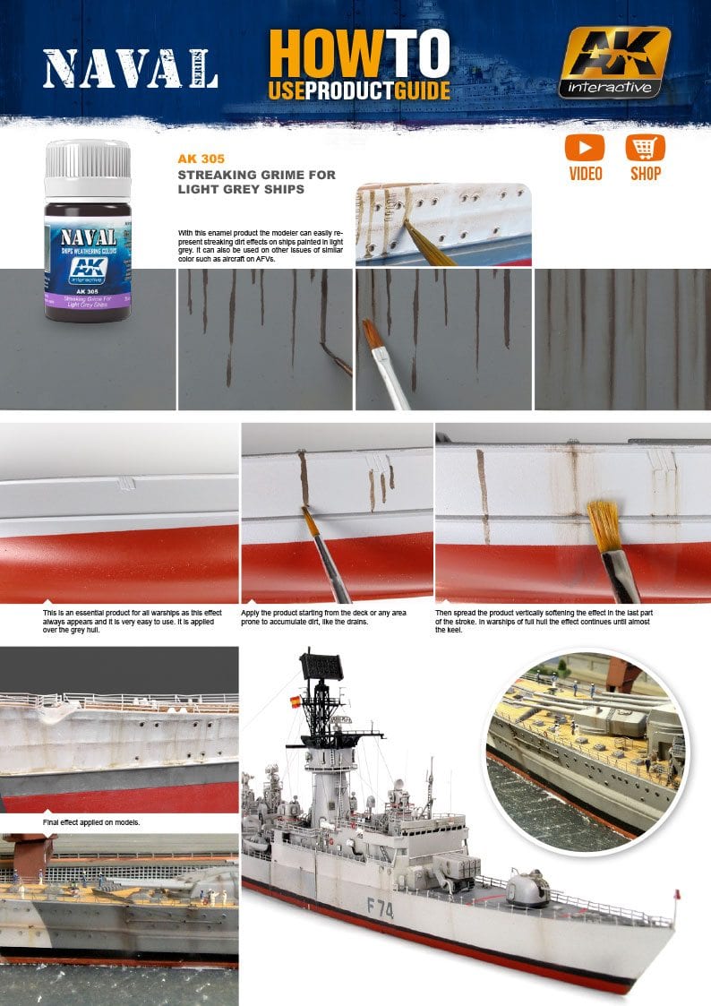 AK Interactive Streaking Grime For Light Grey Ships | 8436535573054
