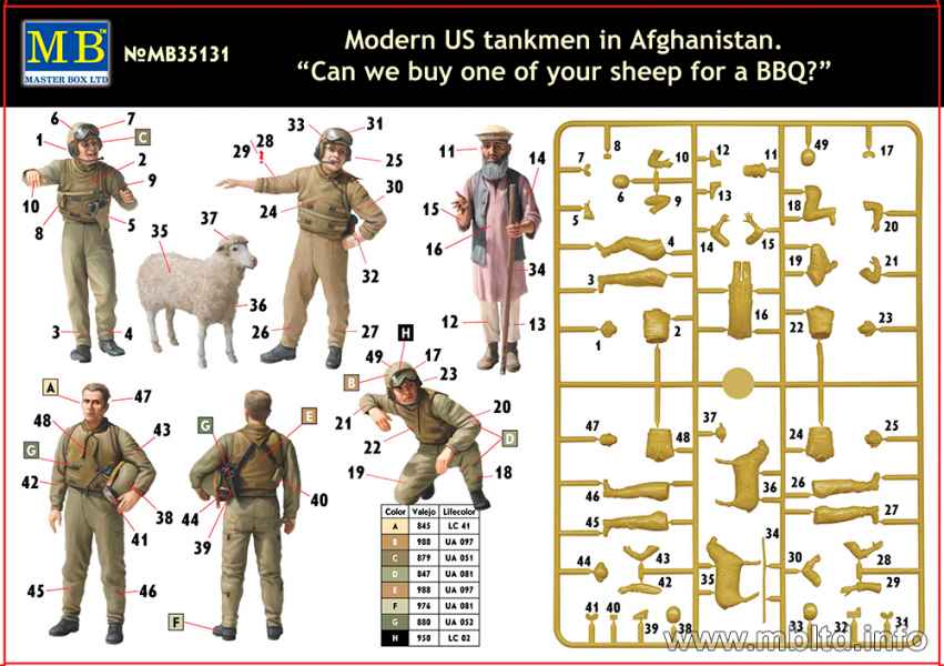 MASTER BOX 1/35 Modern US tankmen in Afghanistan. Can we buy one of your sheep for a BBQ | 4820113080890