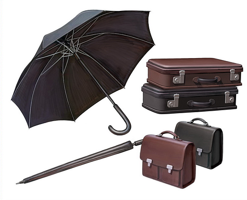 Bronco Models 1/35 WWII Civilian Suitcase with Umbrella Set | 4544032671815