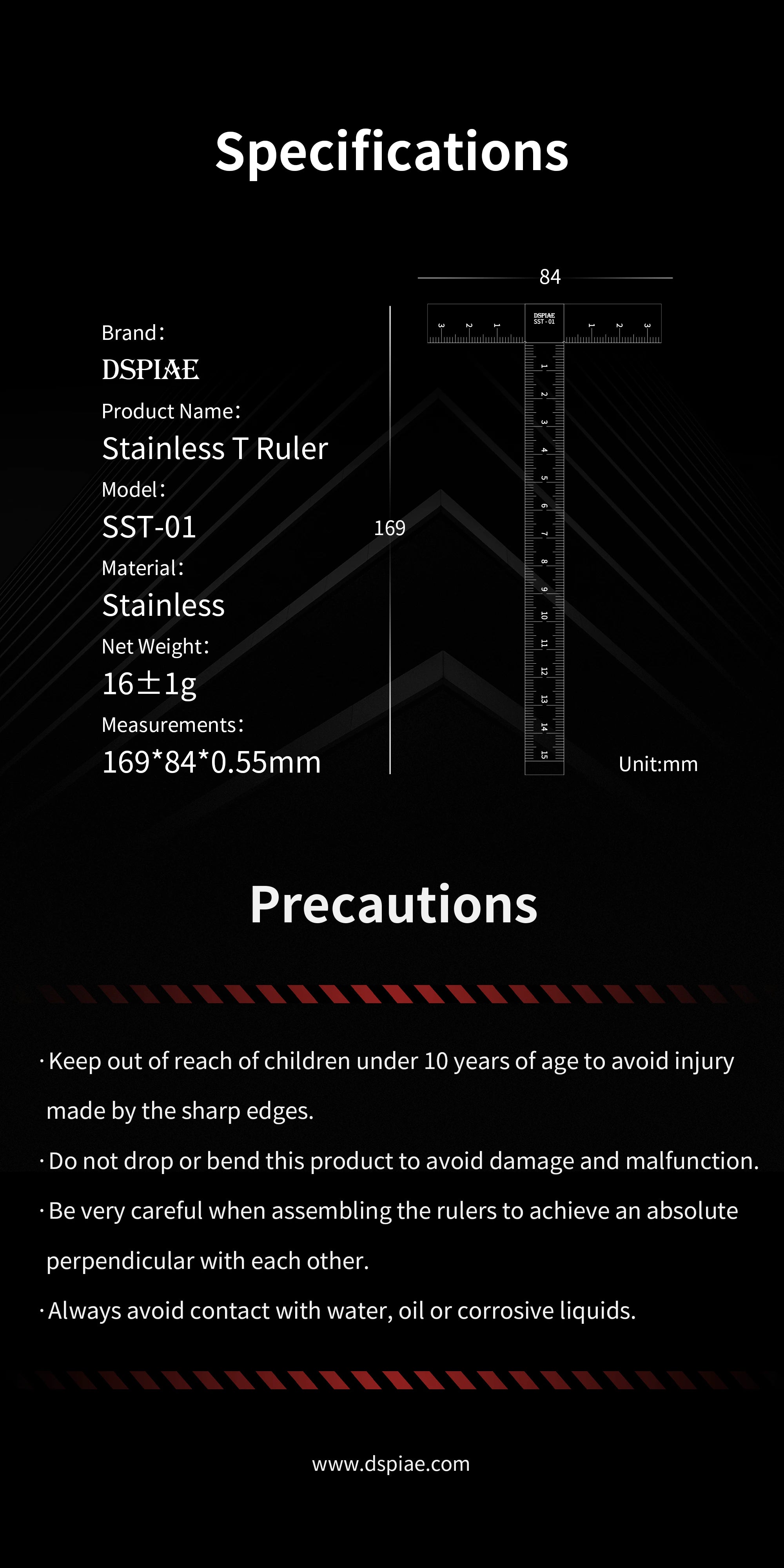 DSPIAE Stainless steel T Ruler | 6970845560080