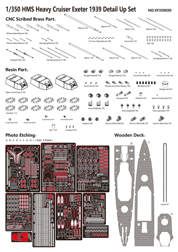 Very Fire 1/350 HMS Heavy Cruiser Exeter 1939 Detail Up Set (For Trumpeter 05350)