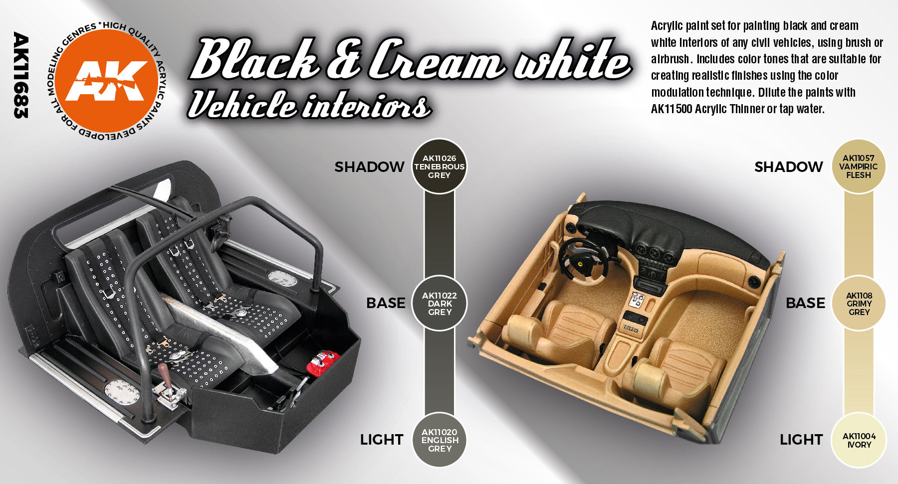 AK Interactive 3G Black & Cream White Vehicle Interiors | 8435568312333