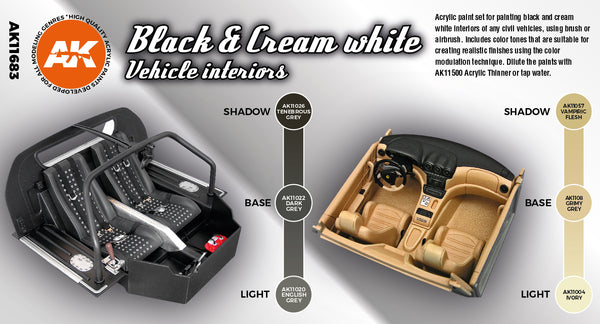 AK Interactive 3G Black & Cream White Vehicle Interiors