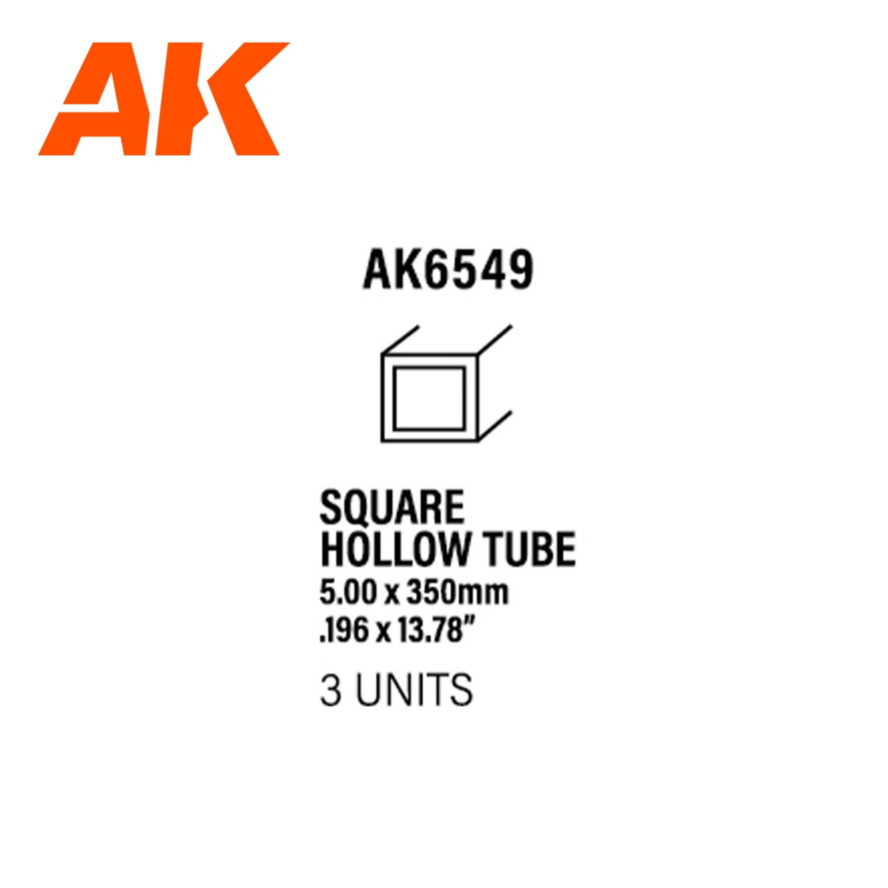 AK Interactive Square Hollow Tube - 5.00 x 350mm x 3 Units | 8435568313439