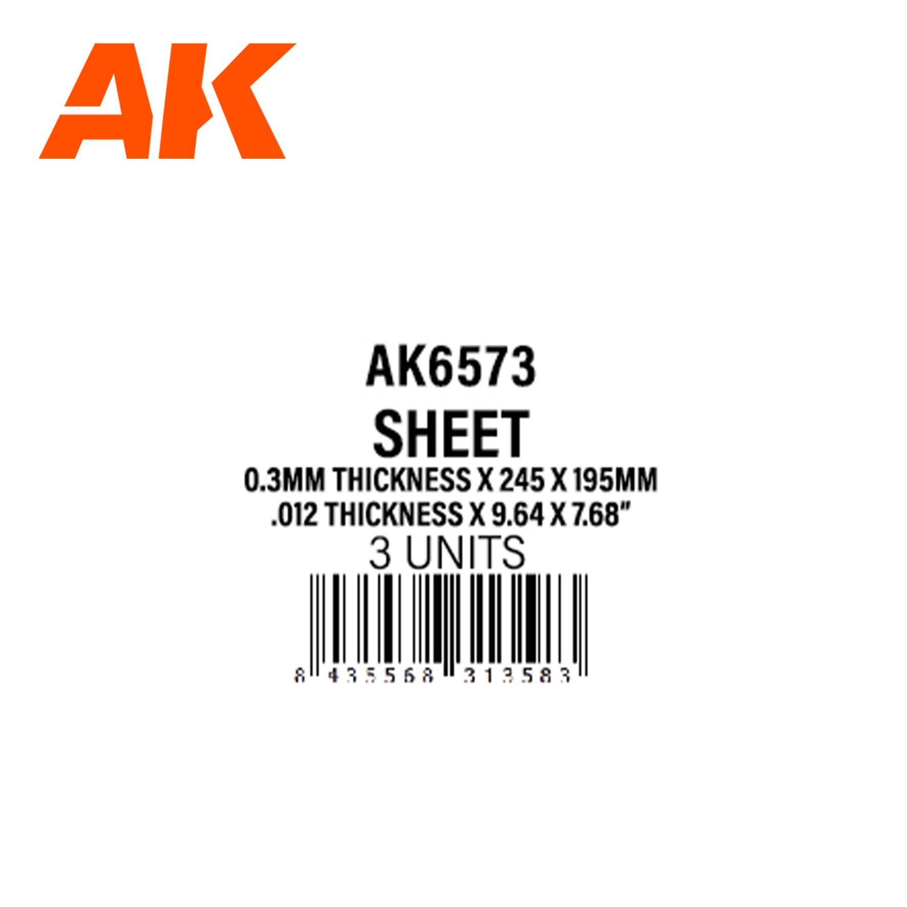 AK Interactive Styrene Sheet - 0.3 mm Thickness x 245x 195mm x 3 Units | 8435568313583